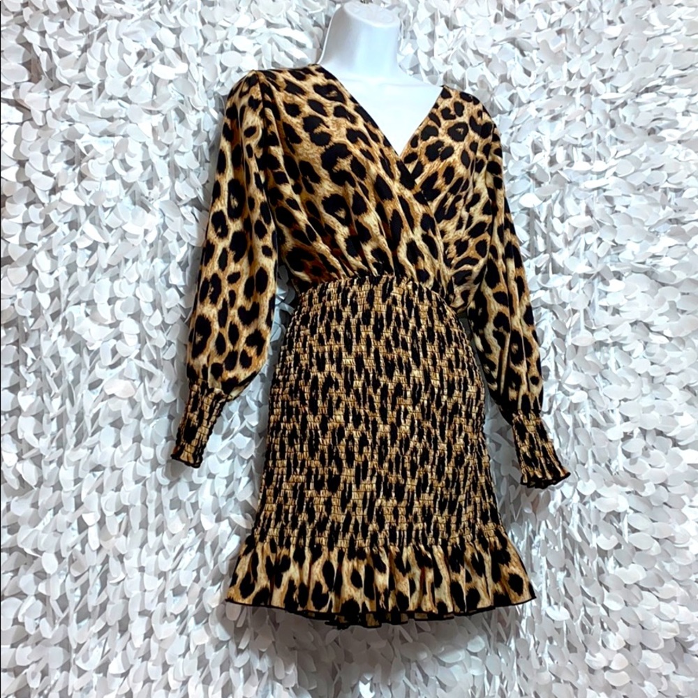 Red leaf (m) Cheetah ruched date dress